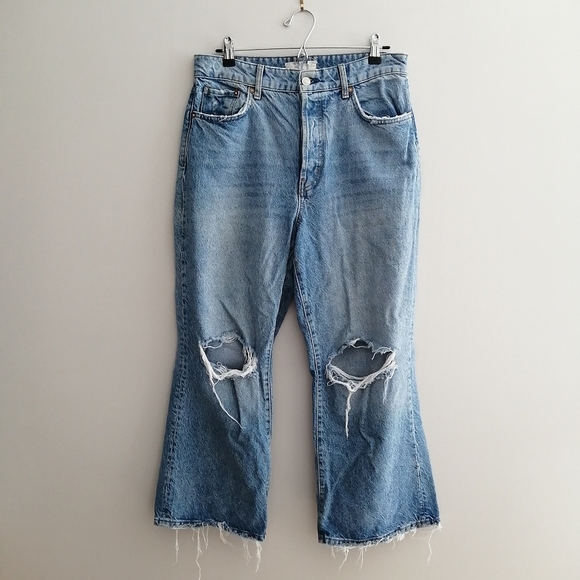 Free People We The Free Ranger Ripped Crop Wide Leg Jeans In Sky 30 - Picture 2 of 16